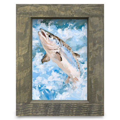 Leaping Salmon | Real Wood Framed Wall Art Print