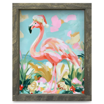 Painted Garden Flamingo | Real Wood Framed Wall Art Print