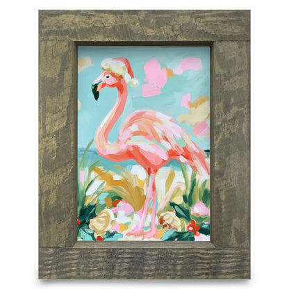 Painted Garden Flamingo | Real Wood Framed Wall Art Print