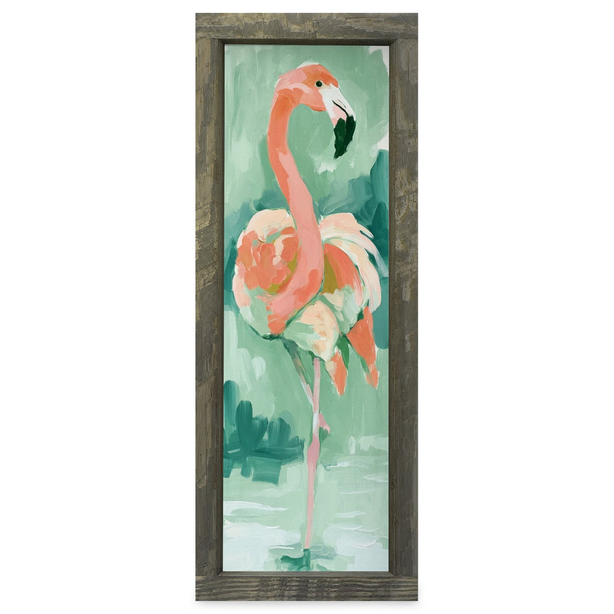 Pretty Pink Flamingo | Real Wood Framed Wall Art Print | Skinny