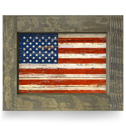 Rustic American Flag | Real Wood Framed Wall Art Print | Horizontal