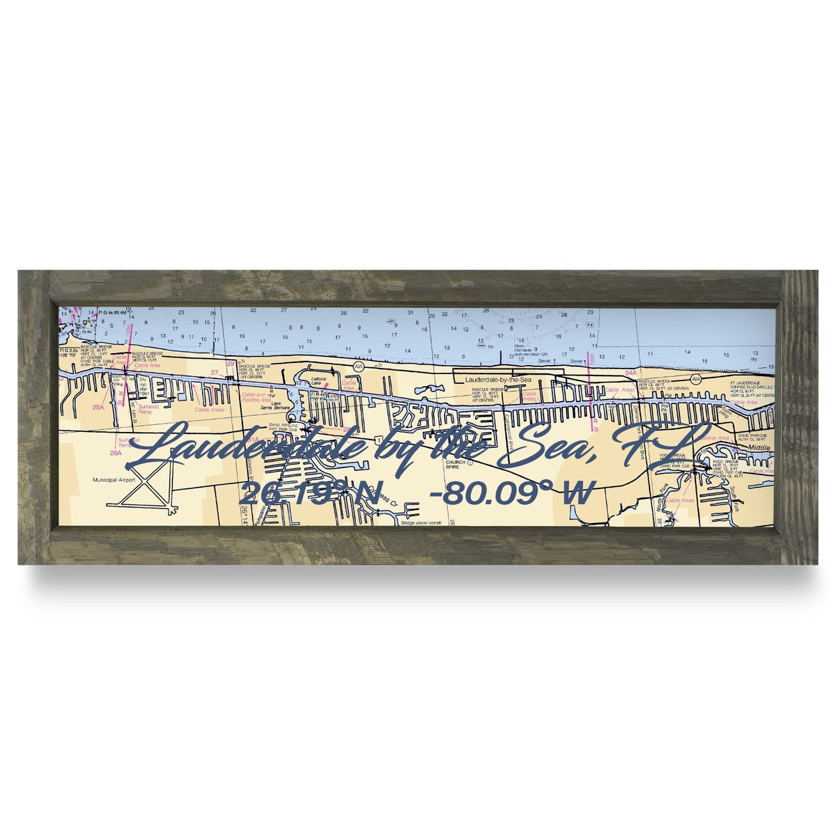 Fort Lauderdale, Florida Map | Real Wood Framed Wall Art Print