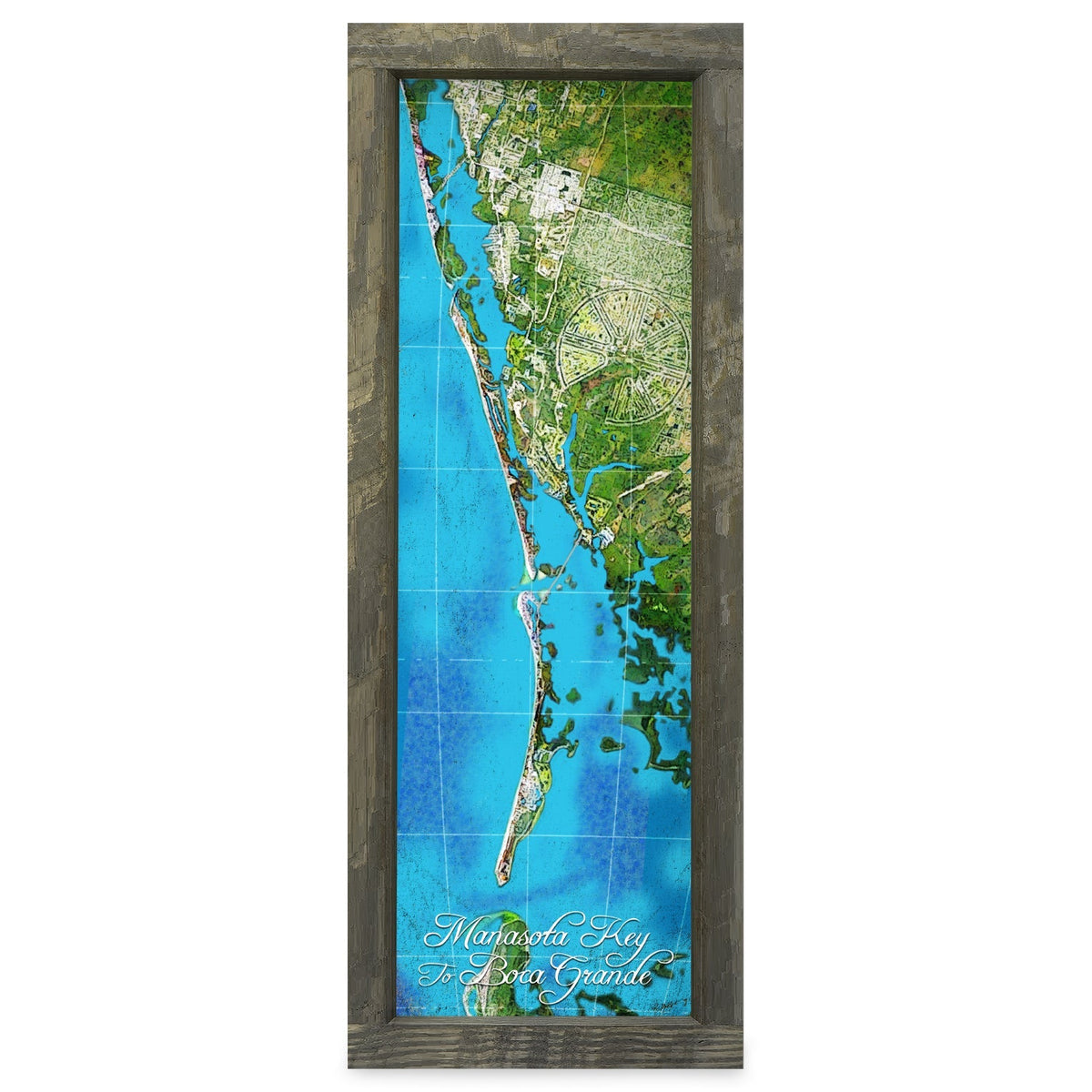 Manasota Key to Boca Grande, Florida Map | Real Wood Framed Wall Art Print