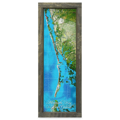 Manasota Key to Boca Grande, Florida Map | Real Wood Framed Wall Art Print