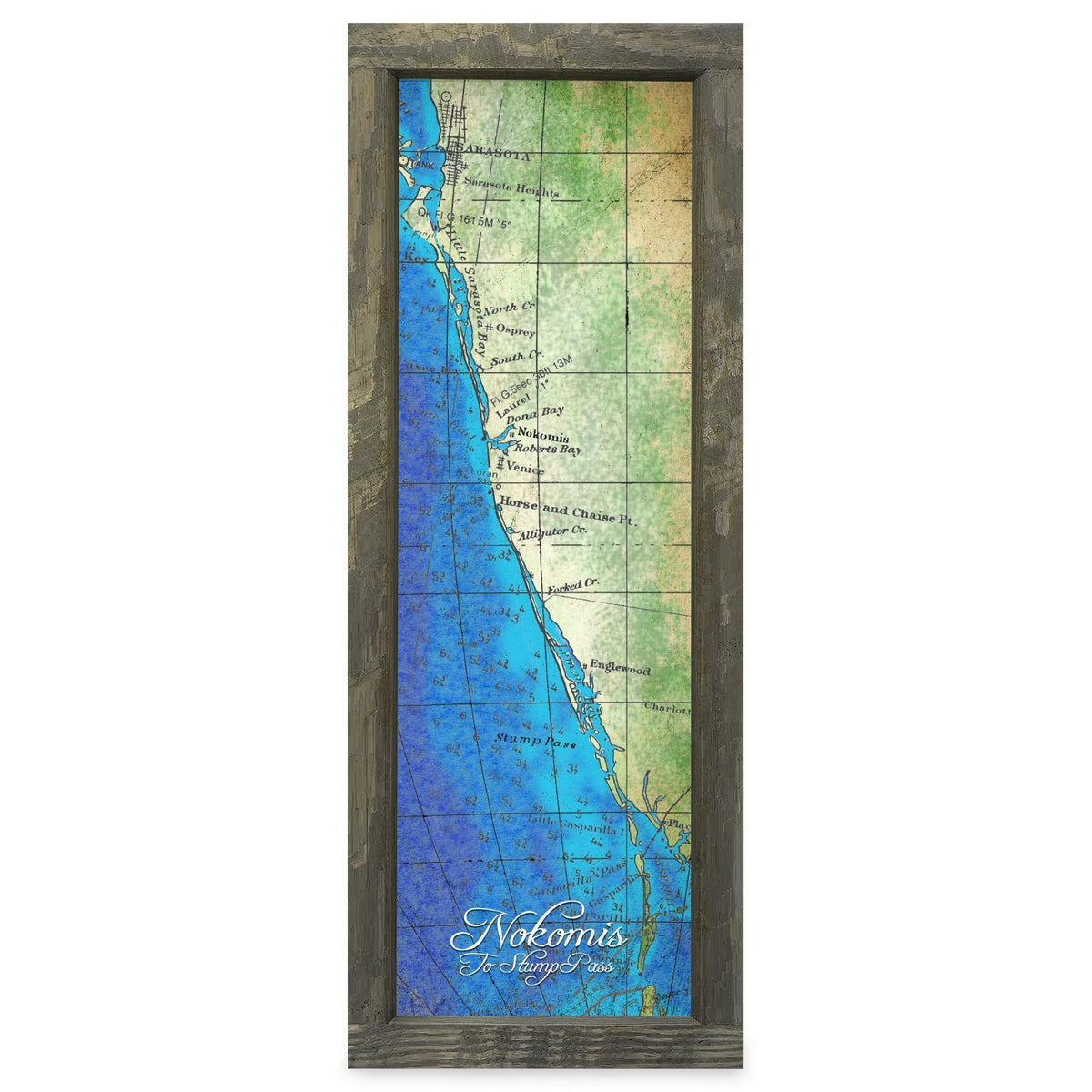 Nokomis, Florida Map | Real Wood Framed Wall Art Print