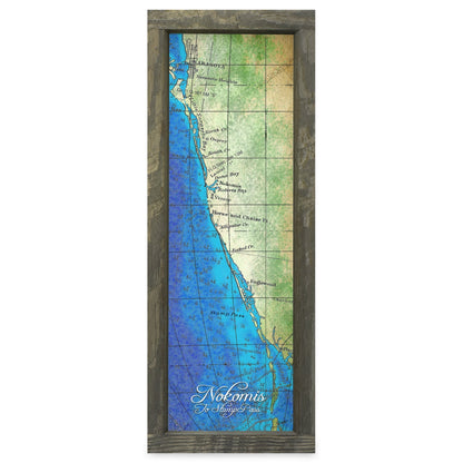 Nokomis, Florida Map | Real Wood Framed Wall Art Print