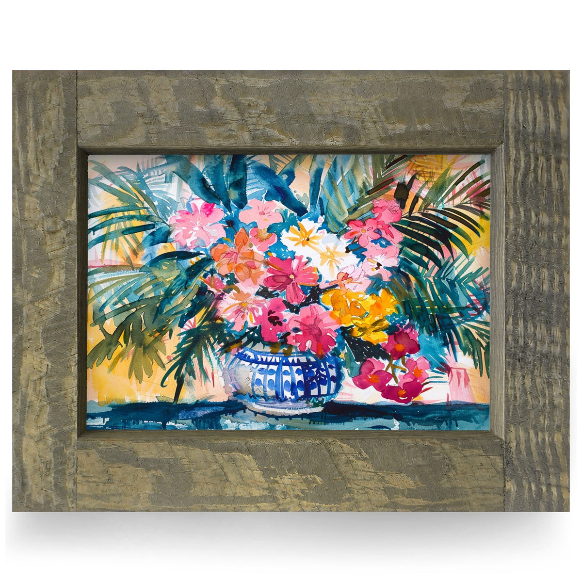 Tropical Vase | Real Wood Framed Wall Art Print | Horizontal