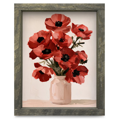 Red Poppy Bouquet | Real Wood Framed Wall Art Print