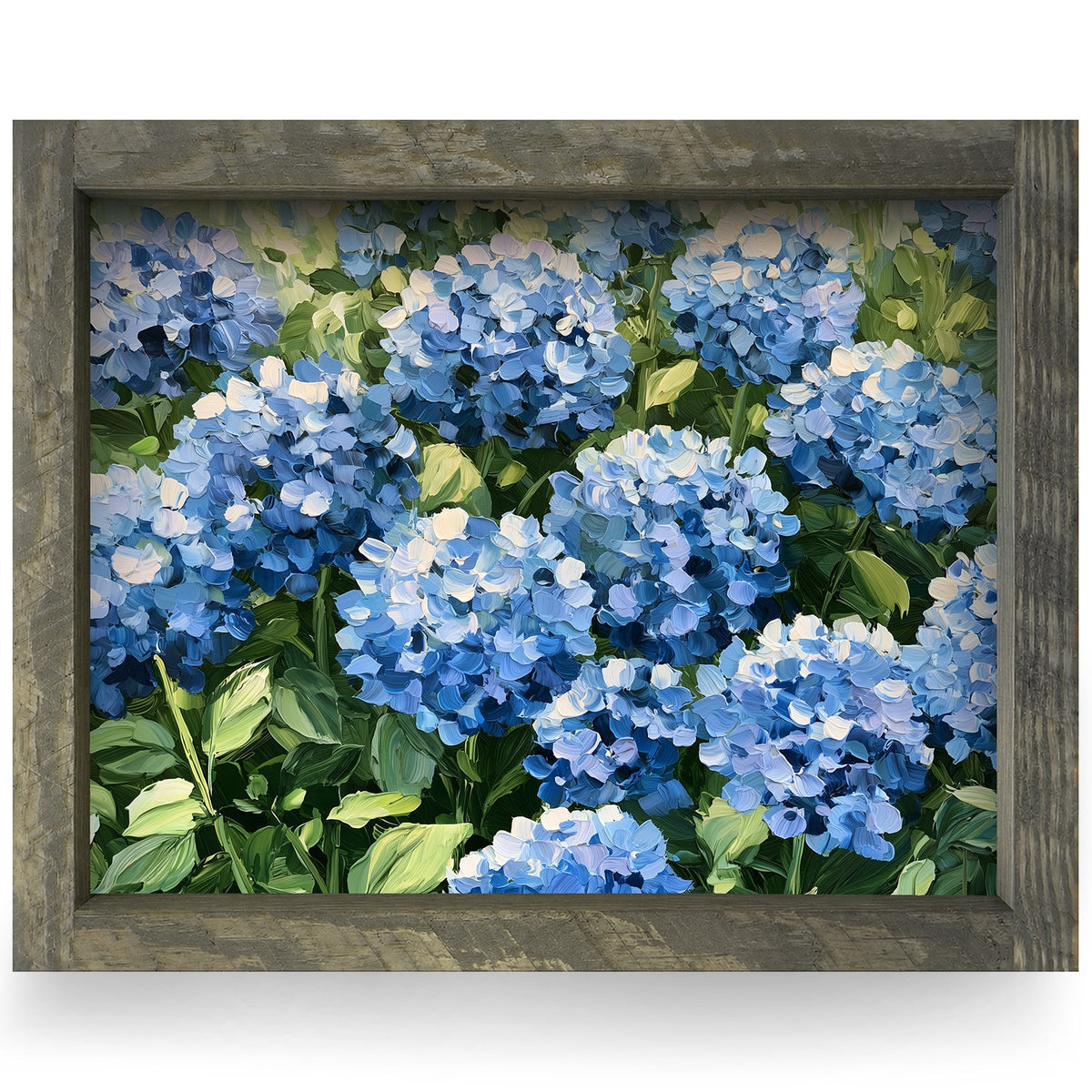Blue Hydrangea Garden | Real Wood Framed Wall Art Print