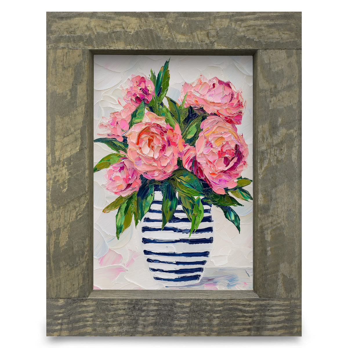 Impasto Pink Peonies | Real Wood Framed Wall Art Print