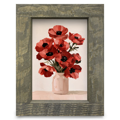 Red Poppy Bouquet | Real Wood Framed Wall Art Print