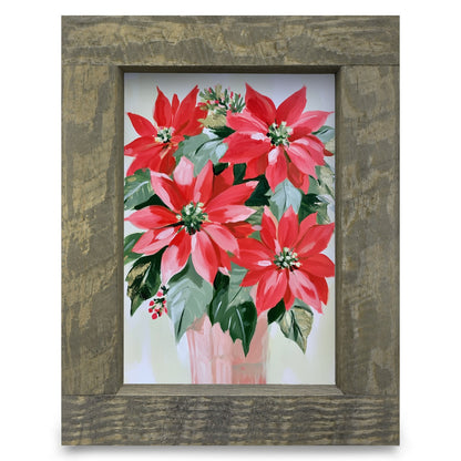 Red Poinsettia Bouquet | Real Wood Framed Wall Art Print