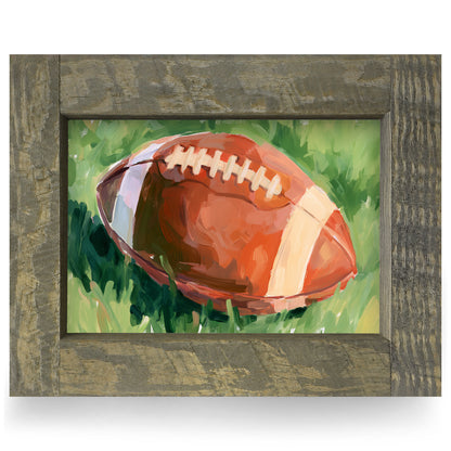 Football on the Grass | Real Wood Framed Wall Art Print | Horizontal