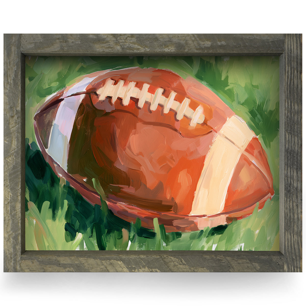 Football on the Grass | Real Wood Framed Wall Art Print | Horizontal
