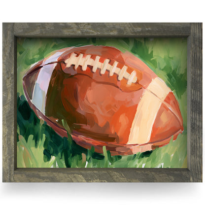 Football on the Grass | Real Wood Framed Wall Art Print | Horizontal