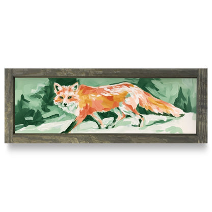 Red Fox In Snow | Real Wood Framed Wall Art Print | Skinny