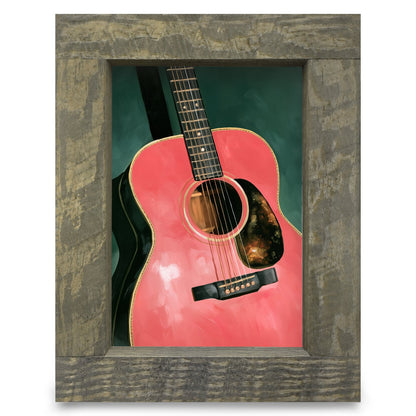 Pink Acoustic Guitar | Real Wood Framed Wall Art Print