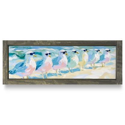 Seagulls In Sunglasses | Real Wood Framed Wall Art Print | Skinny