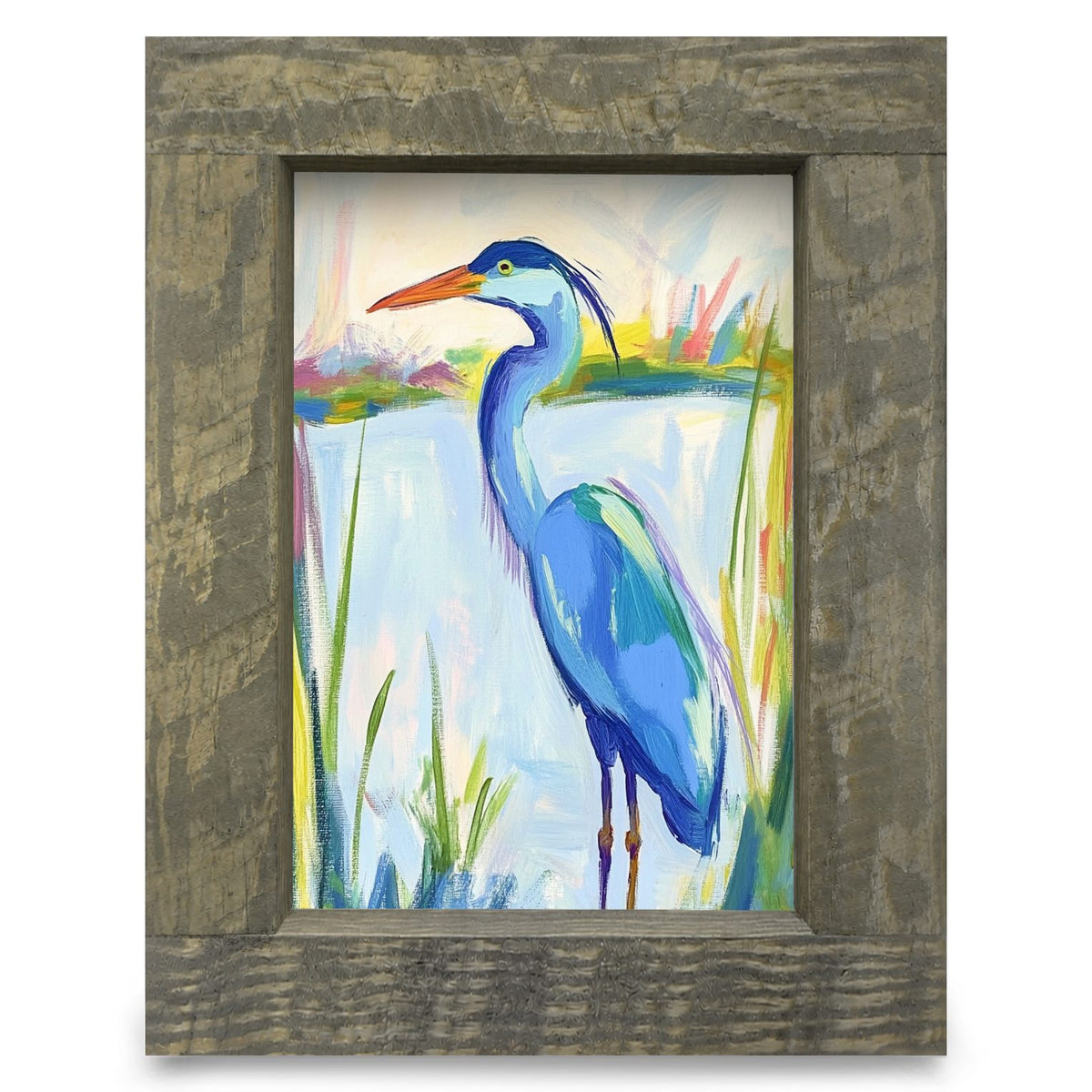 Watercolor Heron | Real Wood Framed Wall Art Print