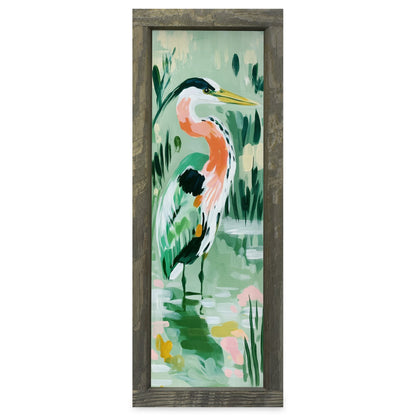 Great Blue Heron Marsh | Real Wood Framed Wall Art Print | Skinny