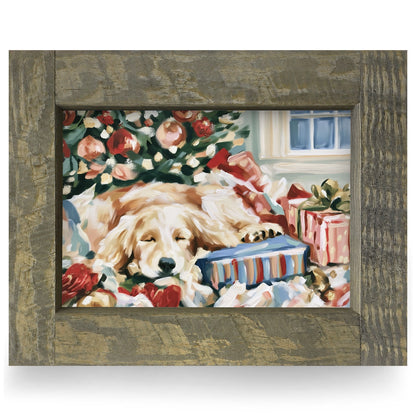 Golden Retriever Christmas Nap | Real Wood Framed Wall Art Print