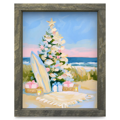 Christmas Tree on the Beach | Real Wood Framed Wall Art Print