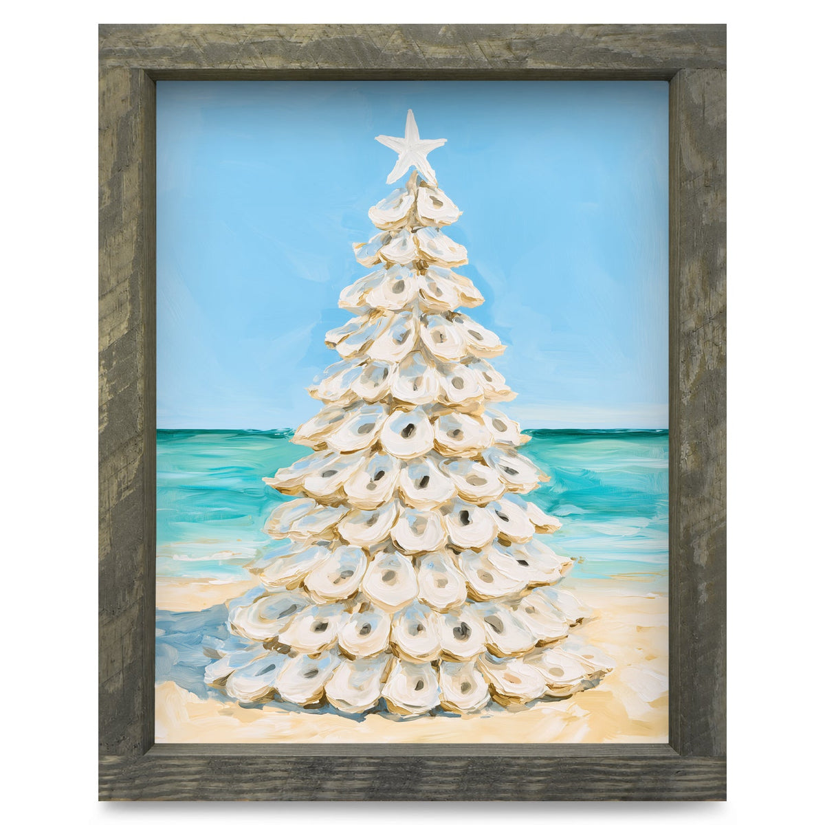 Oyster Shell Christmas Tree | Real Wood Framed Wall Art Print