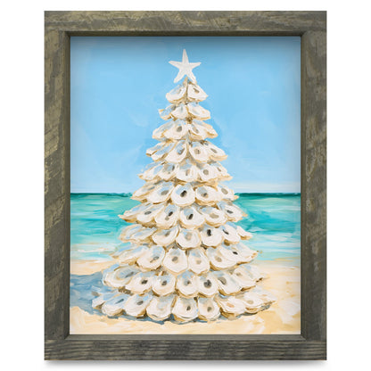 Oyster Shell Christmas Tree | Real Wood Framed Wall Art Print