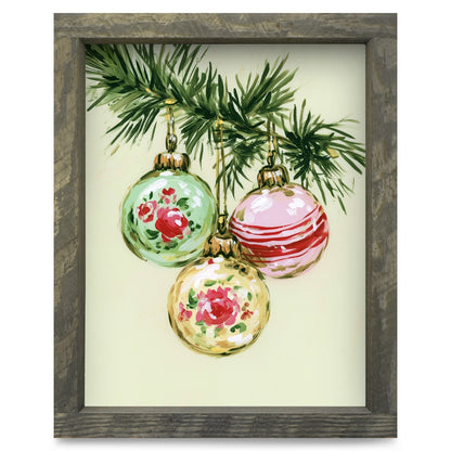 Vintage Rose Glass Ornaments | Real Wood Framed Wall Art Print