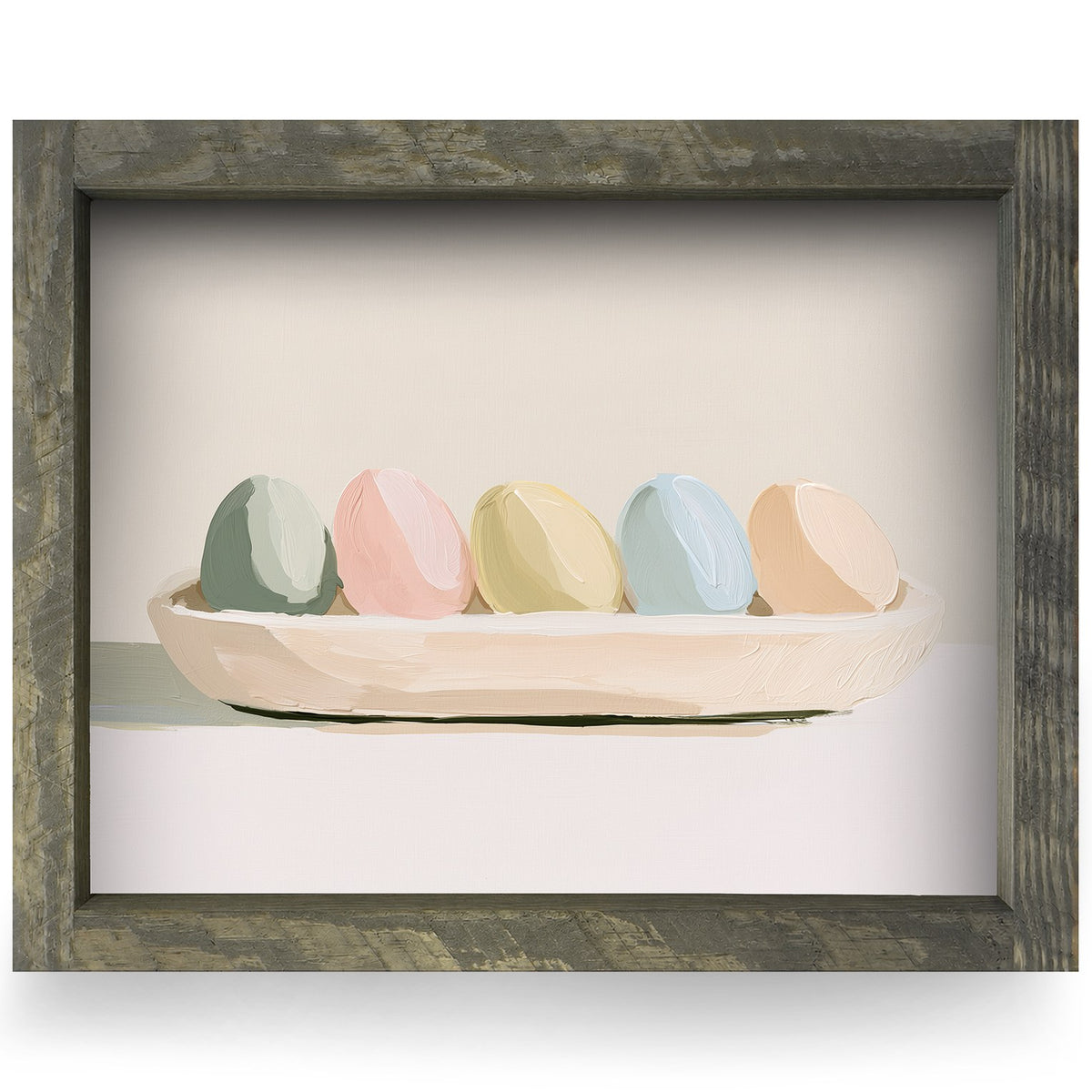 Easter Eggs in Wooden Bowl | Real Wood Framed Wall Art Print
