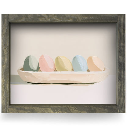 Easter Eggs in Wooden Bowl | Real Wood Framed Wall Art Print