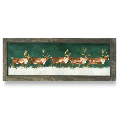 Reindeer Procession | Real Wood Framed Wall Art Print | Skinny