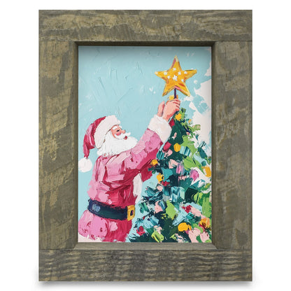 Santa Topping the Tree | Real Wood Framed Wall Art Print