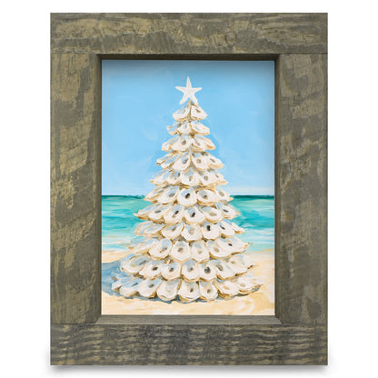 Oyster Shell Christmas Tree | Real Wood Framed Wall Art Print