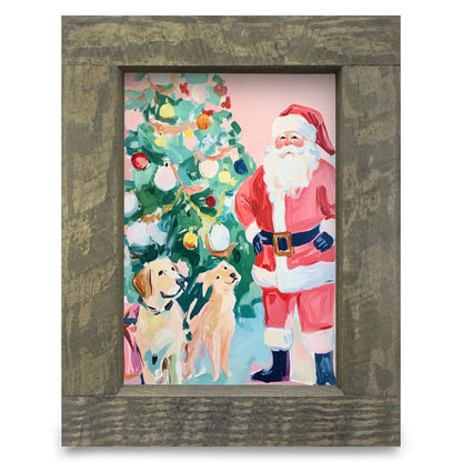 Santa Claus and Paws | Real Wood Framed Wall Art Print