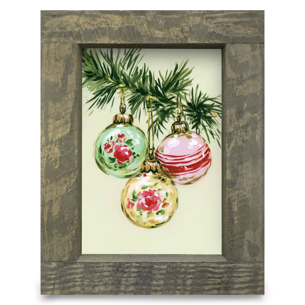 Vintage Rose Glass Ornaments | Real Wood Framed Wall Art Print