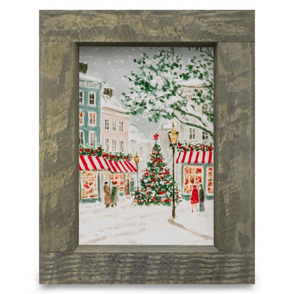 Snowy Christmas Village Street | Real Wood Framed Wall Art Print