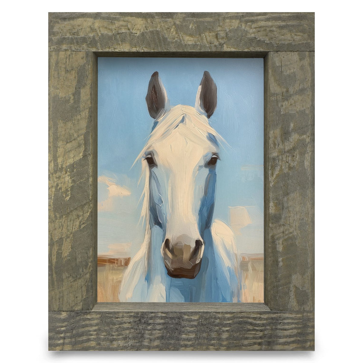 Strong White Horse | Real Wood Framed Wall Art Print