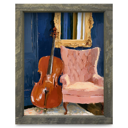 Cello and Pink Armchair | Real Wood Framed Wall Art Print