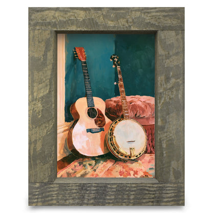 Guitar and Banjo Corner | Real Wood Framed Wall Art Print