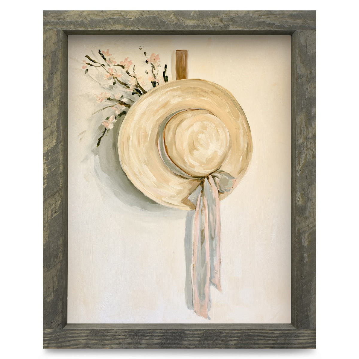 Straw Sun Hat | Real Wood Framed Wall Art Print