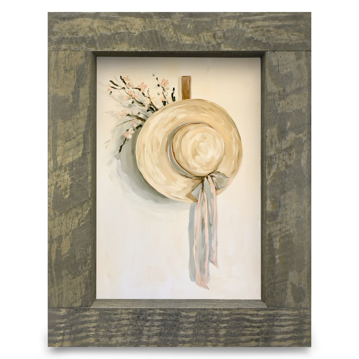 Straw Sun Hat | Real Wood Framed Wall Art Print