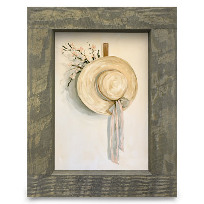 Straw Sun Hat | Real Wood Framed Wall Art Print