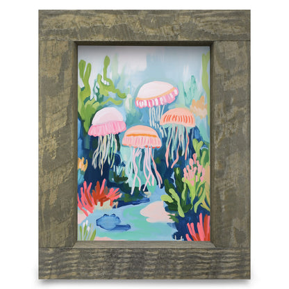 Colorful Jellyfish | Real Wood Framed Wall Art Print
