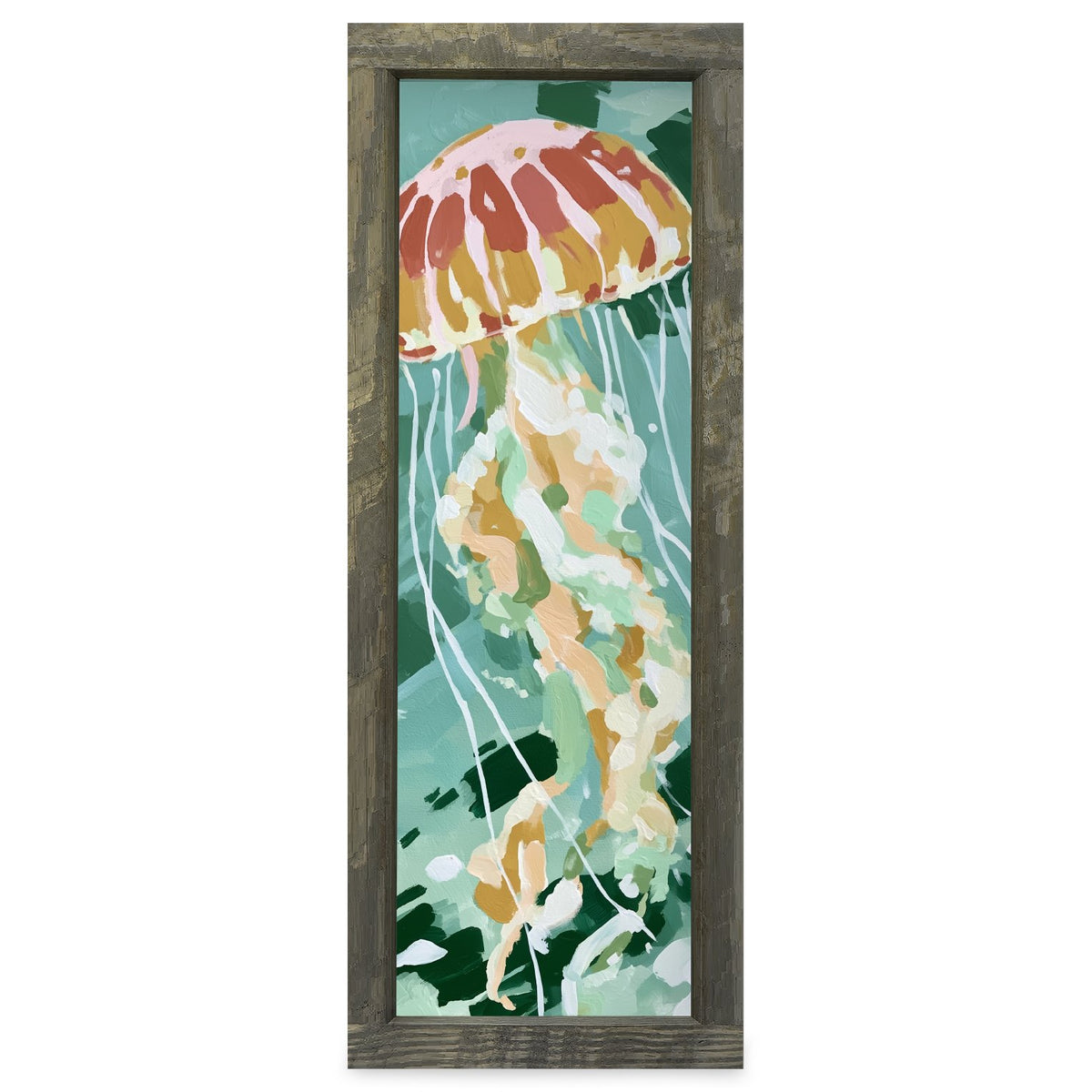 Drifting Jellyfish | Real Wood Framed Wall Art Print | Skinny