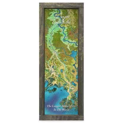 Bayou (generic), Louisiana Map | Real Wood Framed Wall Art Print