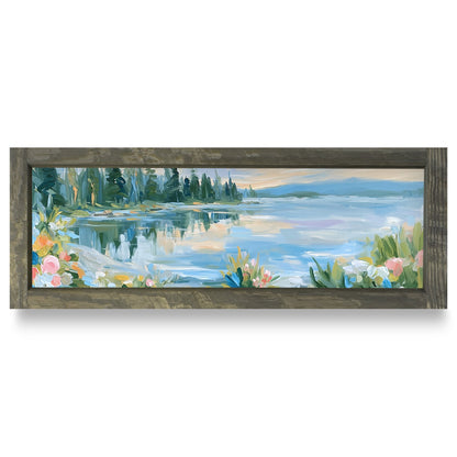 Wildflower Lake Morning | Real Wood Framed Wall Art Print | Skinny