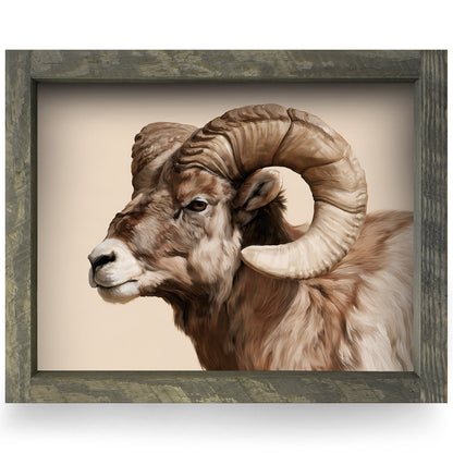 Bighorn Ram Portrait | Real Wood Framed Wall Art Print