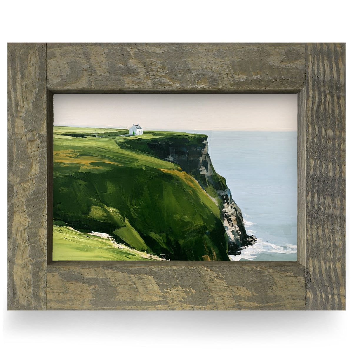 Green Sea Cliff Cottage | Real Wood Framed Wall Art Print