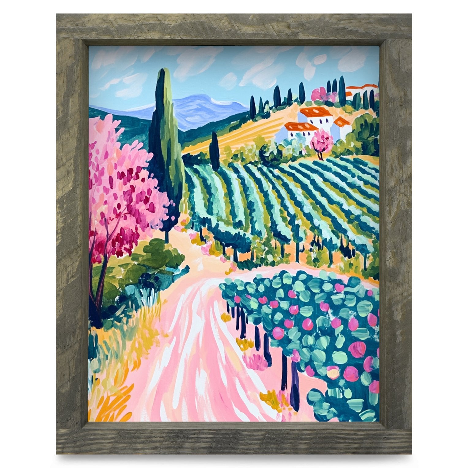 Colorful Vineyard | Real Wood Framed Wall Art Print – Mill Wood